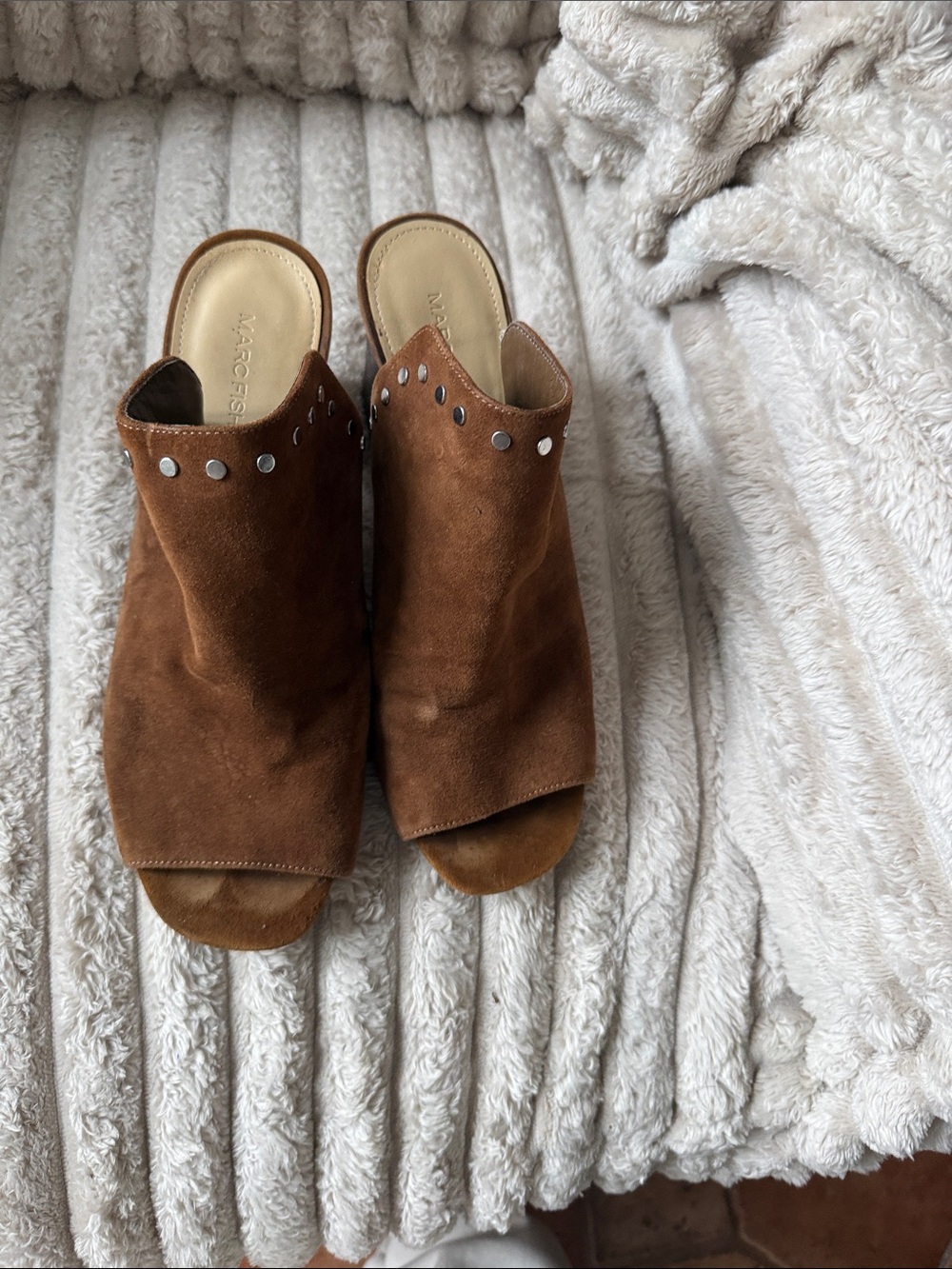 Marc Fisher Chestnut Brown Suede Studded Open-Toe Mule